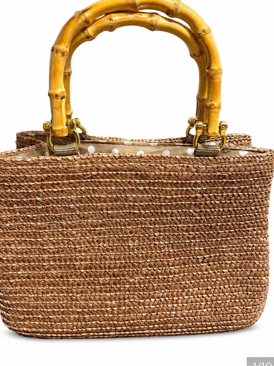 Handbags - ,Croft & Barrow Handwoven Straw Tote Bag with Bamboo Handles - natural